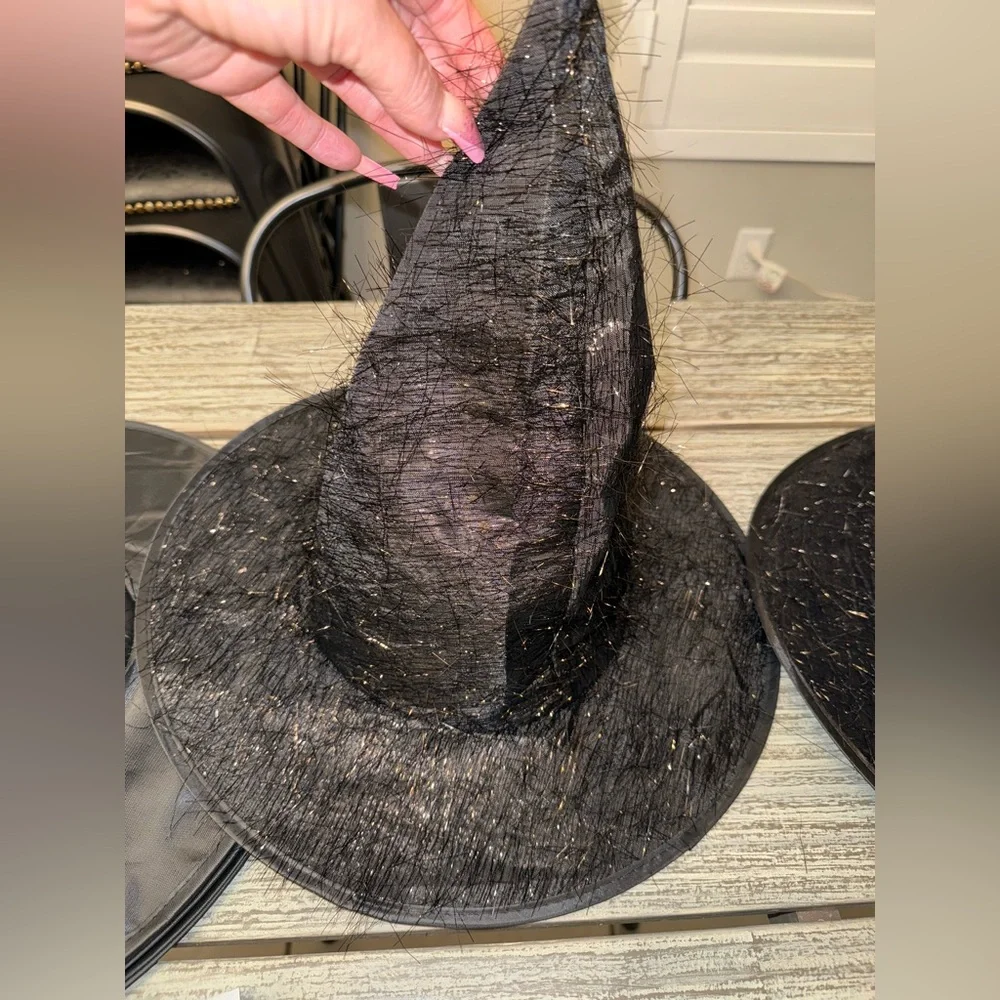 Set of 14 Halloween Costume Black Witch Hats Set for Decorating or Wear